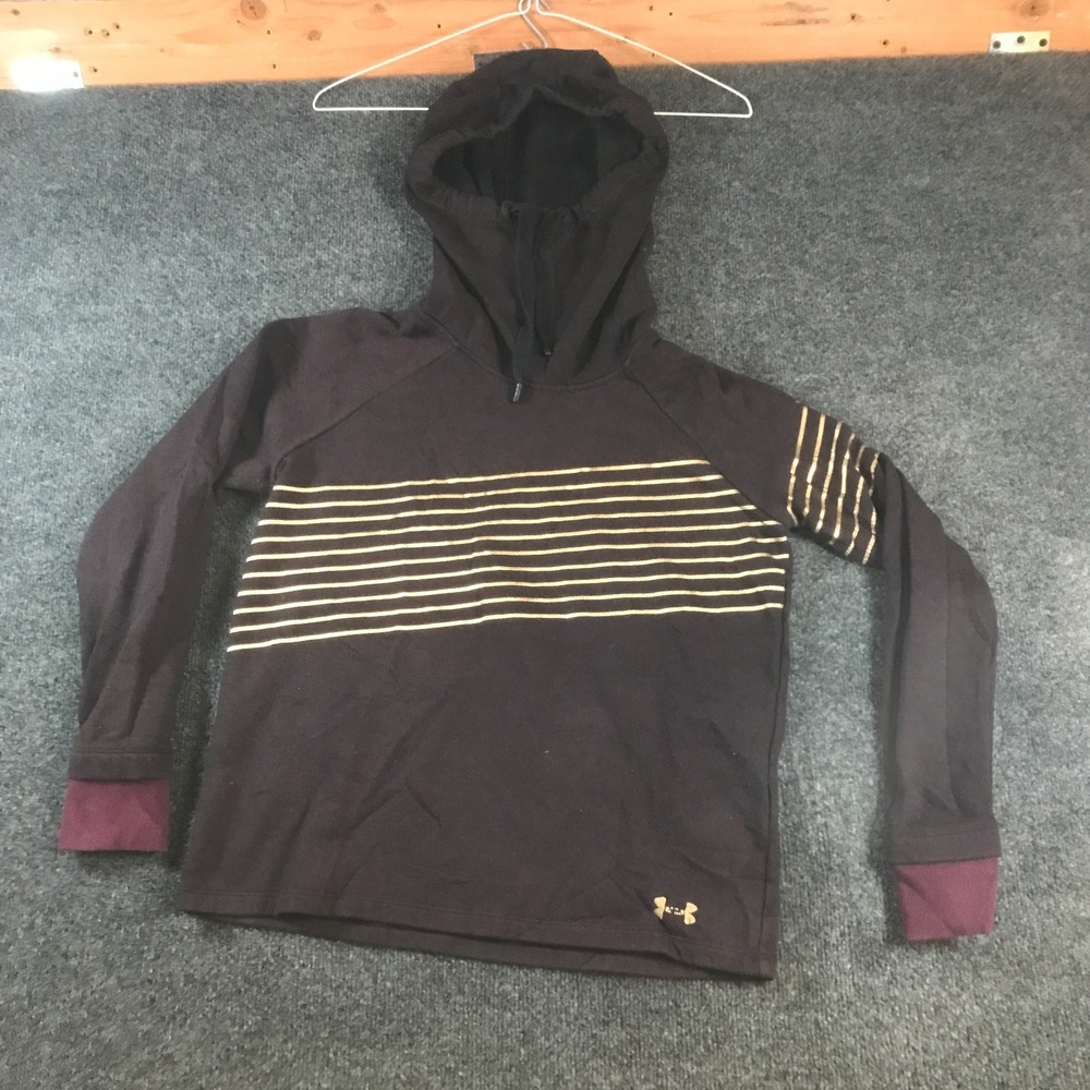 Under Armour Threadborne Hoodie Womens Small Black Striped Fleece Lined Pullover